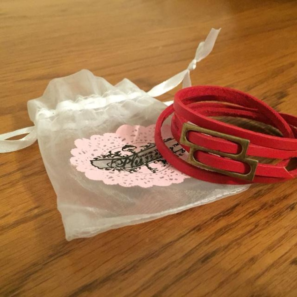 Red leather wrap bracelet